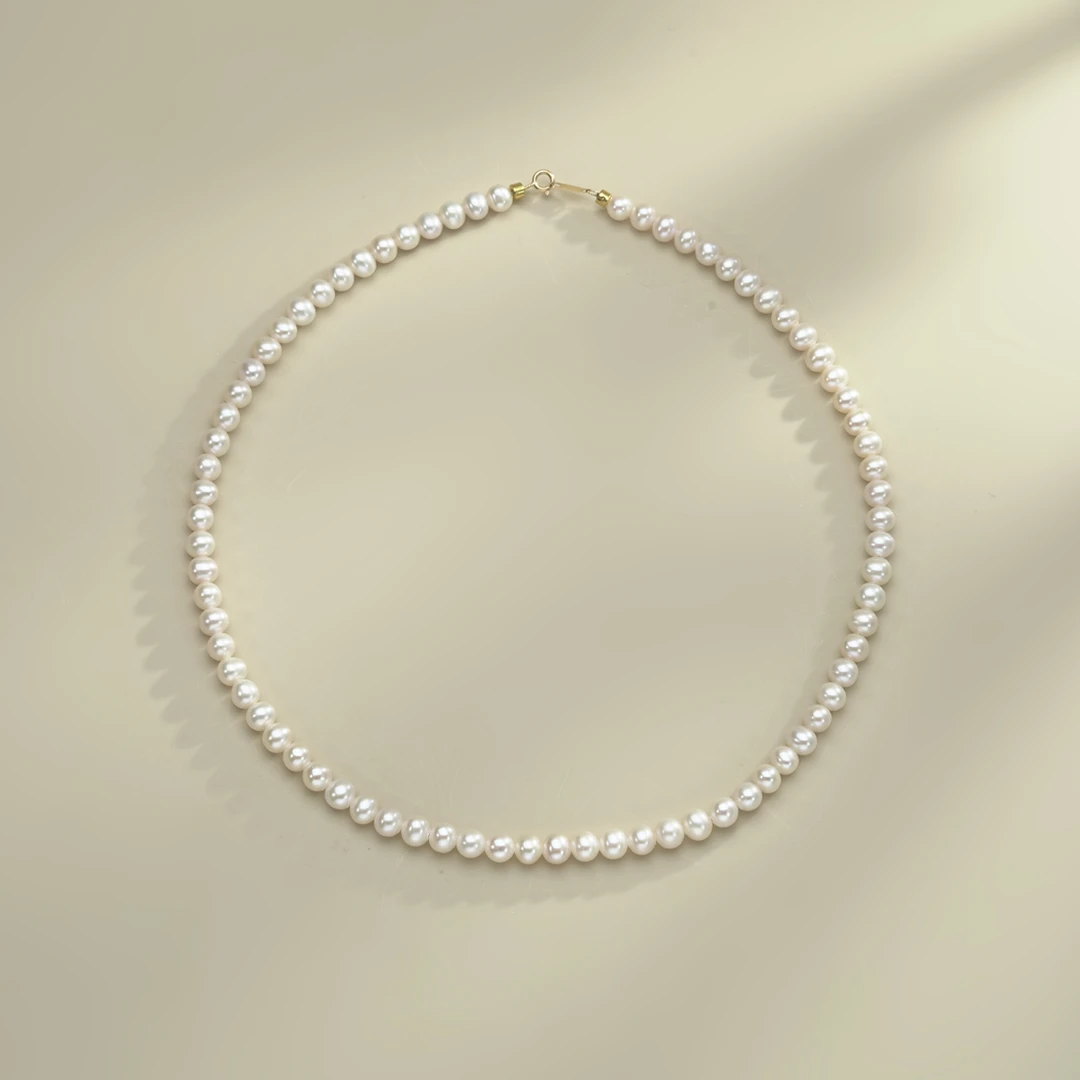 Gloire/古名【双双】18K淡水无核珍珠小圆扣项链 5-6mm Z1118