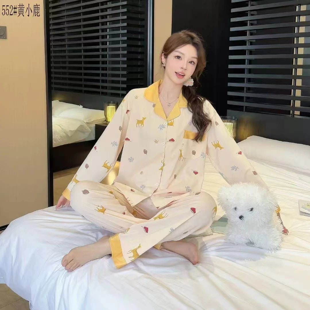 2025春季女士长袖长裤棉睡衣家居服套装