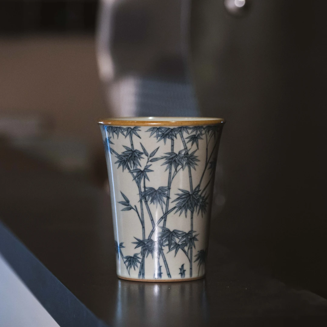 文心素器  汝窑汝瓷玉石青竹纹可乐杯主人杯