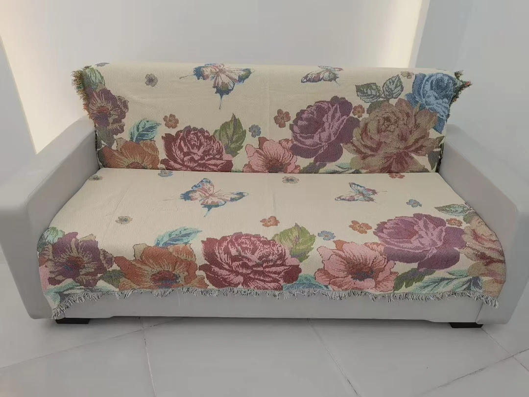 蝶舞呈祥大90*240cm棉麻加密加厚多功能沙发巾