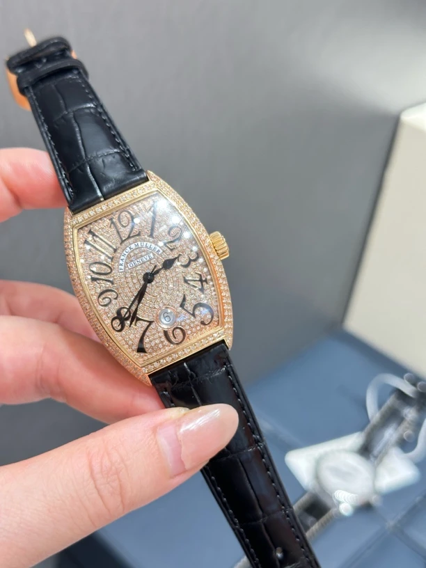 95新  志杰/法穆兰/7851/玫瑰金/自动机械表/后镶钻/全套