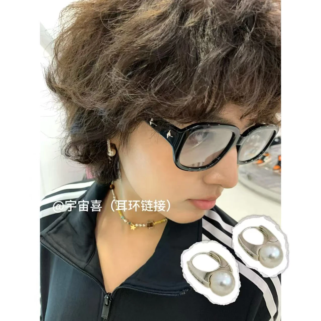 铜合金仿珍珠耳饰 【香浓色咖啡金白锆椭圆耳扣】