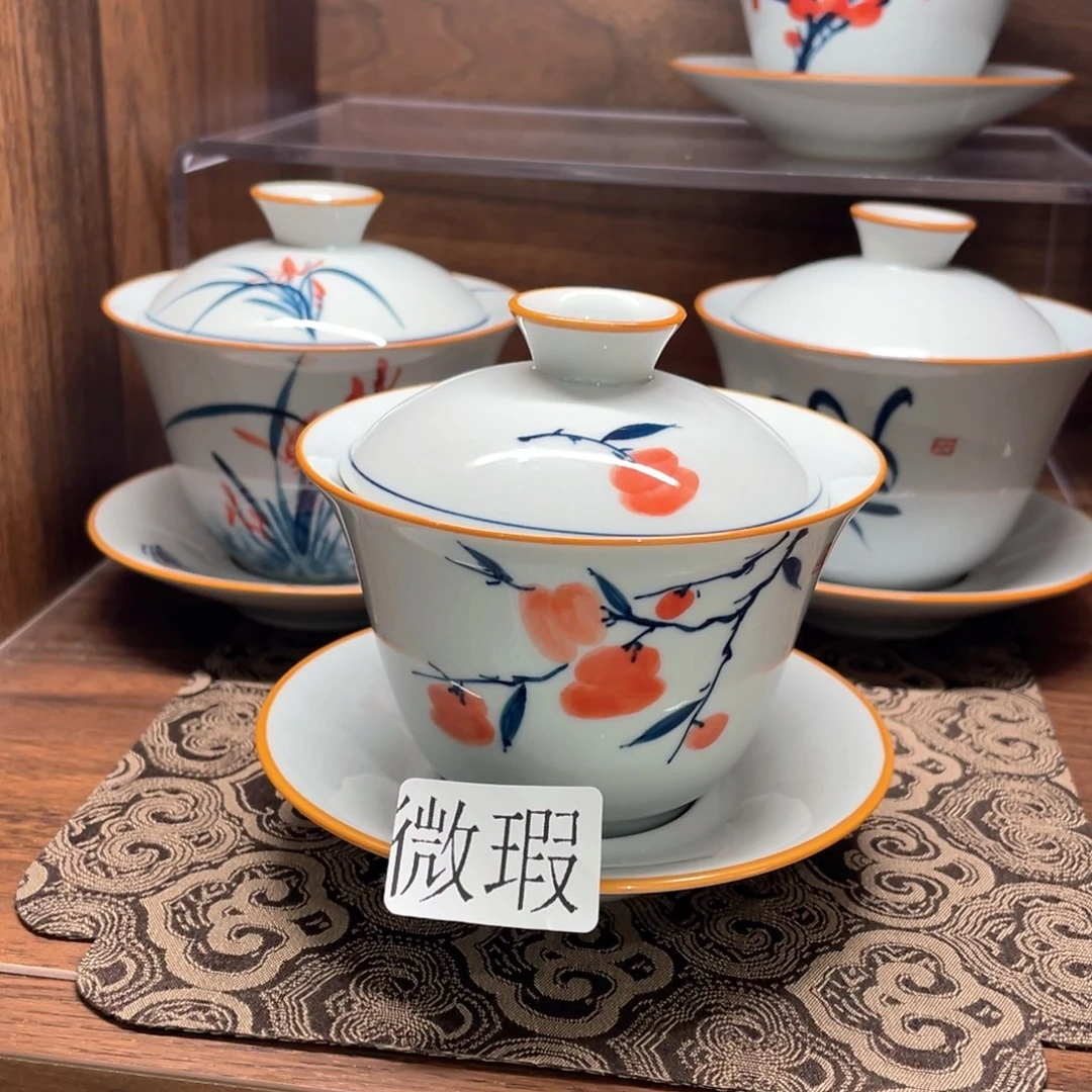 釉下手绘茶具微瑕