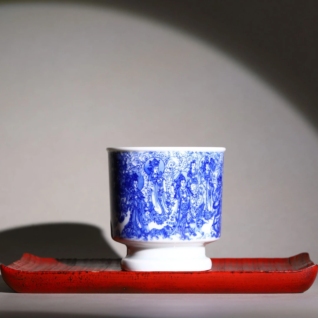 景德镇觉山隐窑 手绘青花瓷器清风格 人物宝鼎杯