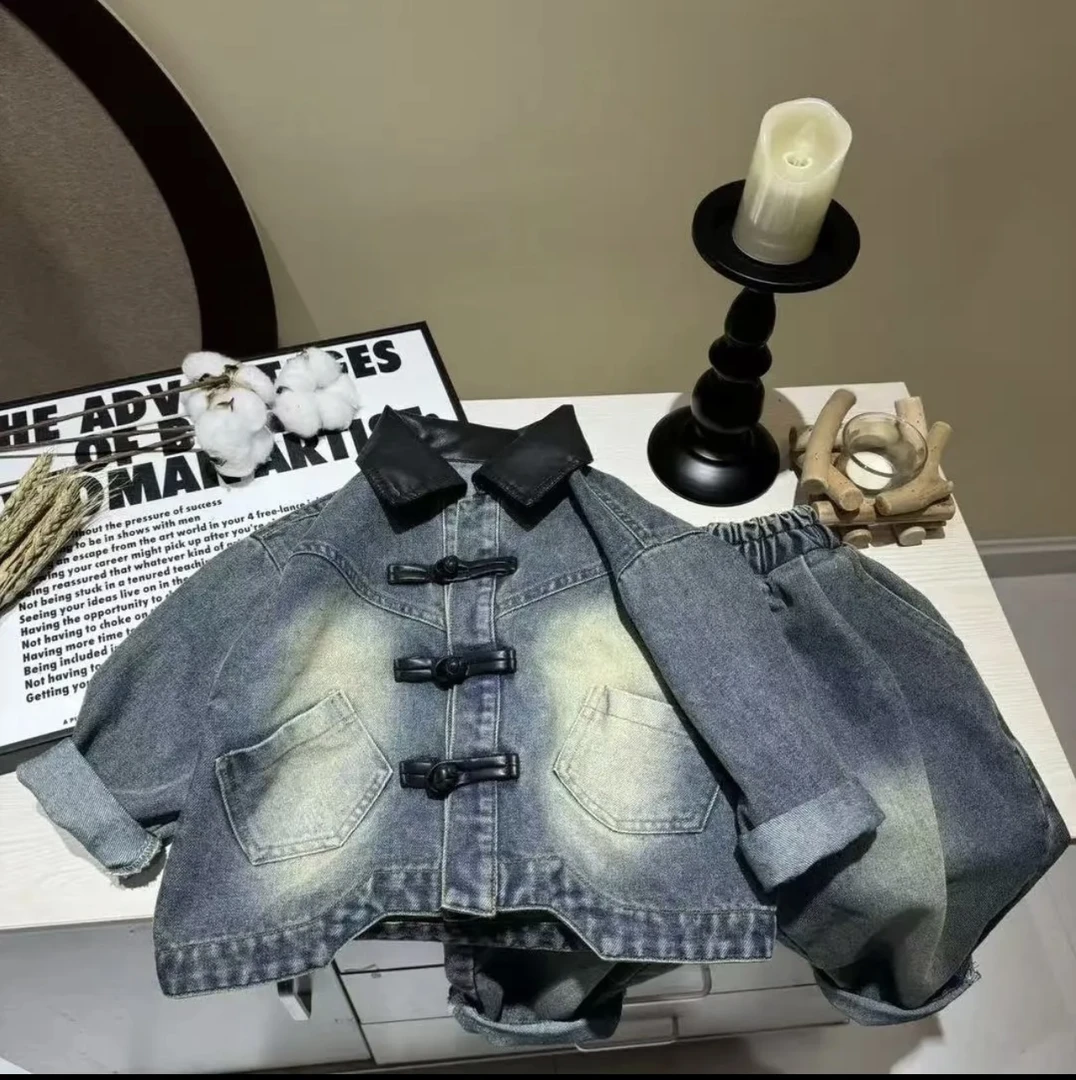 【小治福利】2025儿童秋季牛仔套装百搭国风时尚牛仔裤外套水洗H765