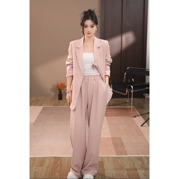【王子瑞】2025年新款早秋季玫瑰花系带西装外套女长裤西裤西服