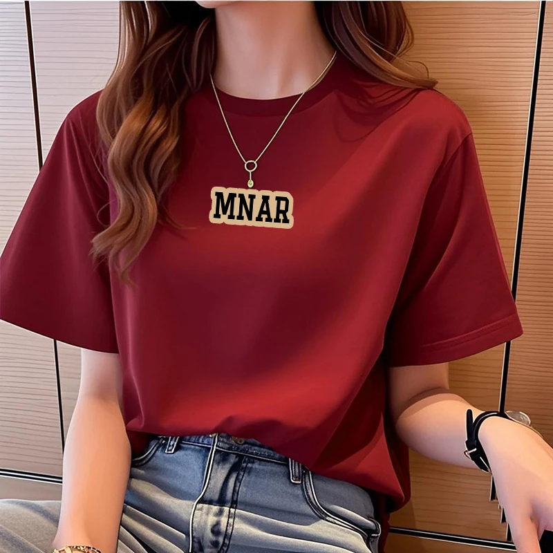 纯棉短袖圆领五一时尚酒红色简约风T恤韩版夏季洋气ins上衣女