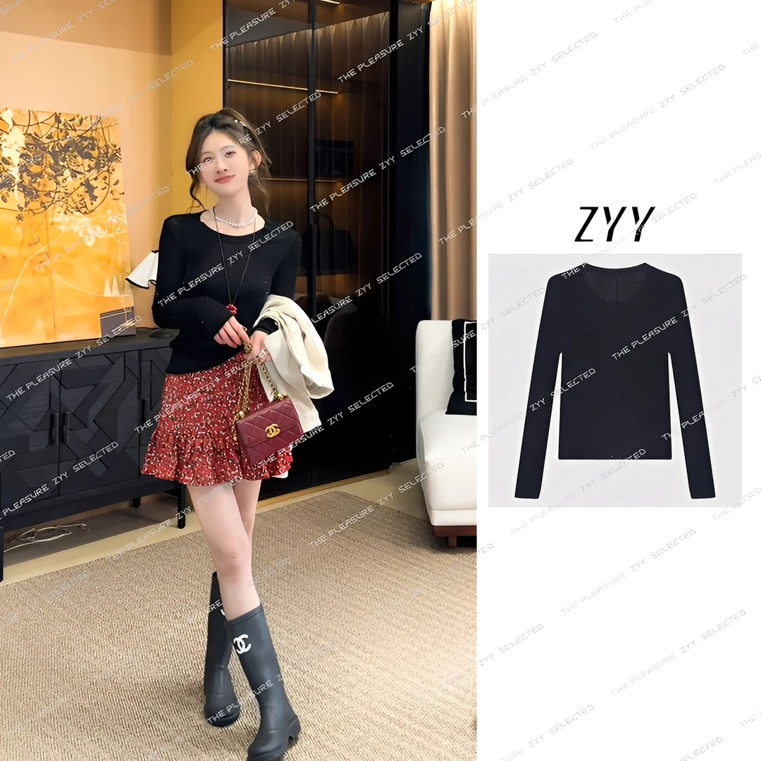 ZYY【夜影梭线】2025/S新品百搭亮闪珠片显瘦百搭针织女X25QTX03102