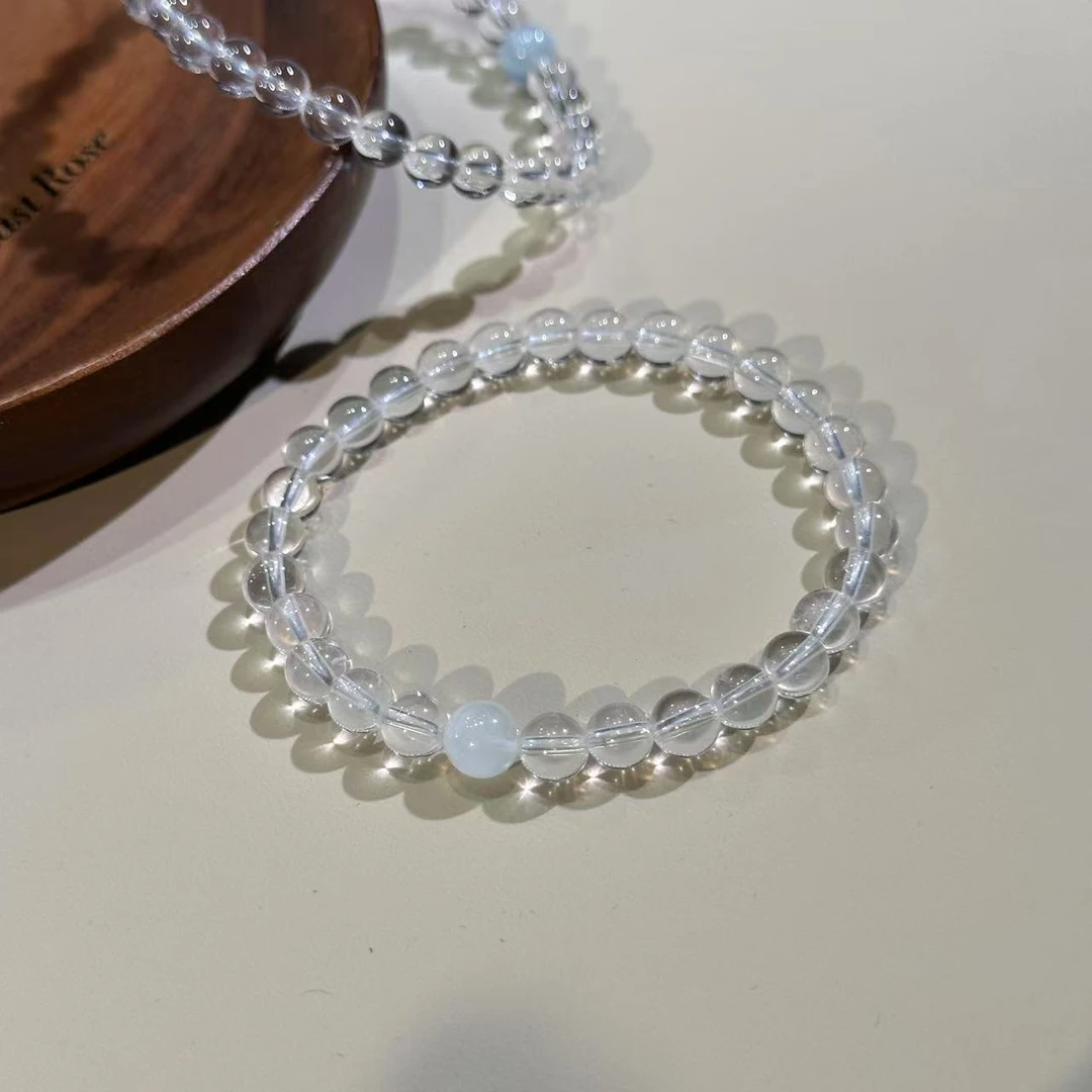 【小小露思】天然水晶手串白水晶海蓝宝叠戴精致女士手串原创小众