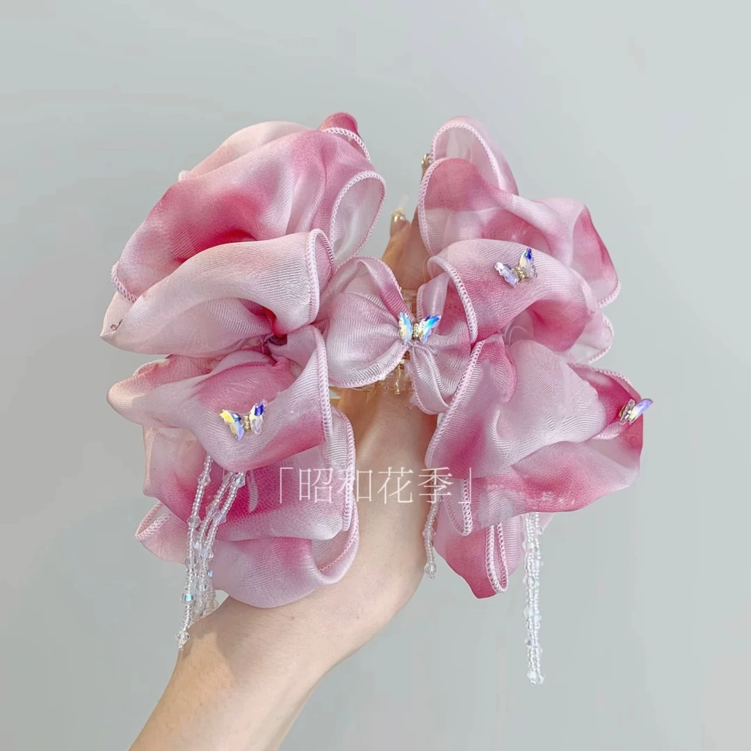 「昭和花季」复古闪亮蝴蝶精致流苏云朵抓夹超仙手工古风鲨鱼夹