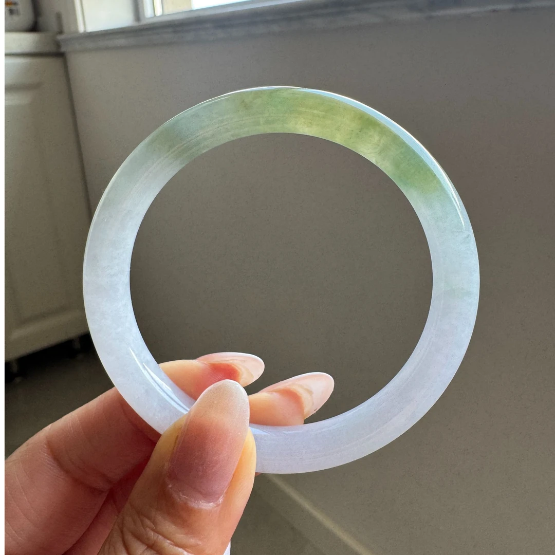 冰秋香半山水圆条手镯 56圈口缅甸翡翠A货圆条手镯送证书D745