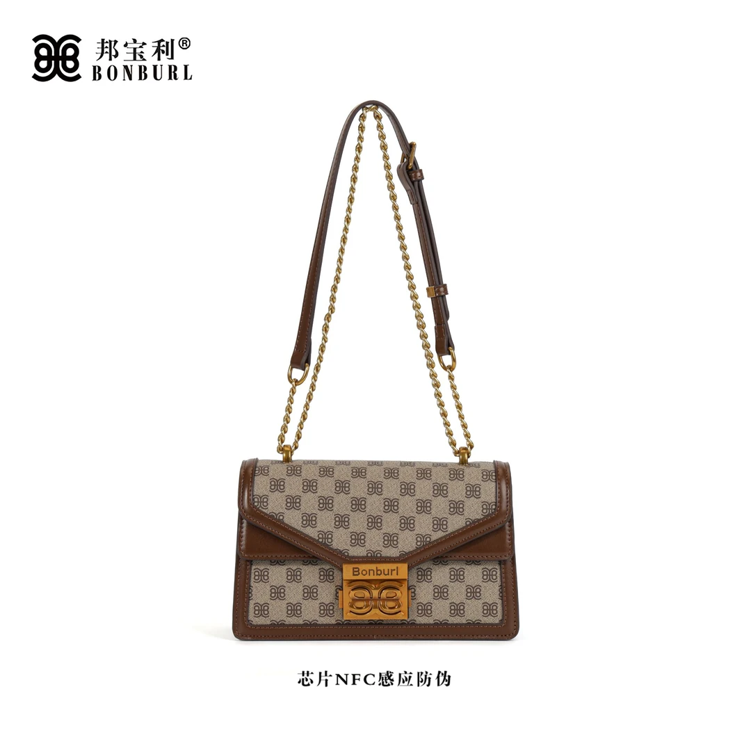 Bonburl/邦宝利秋冬新款女士棕色时尚百搭单肩斜挎包6019