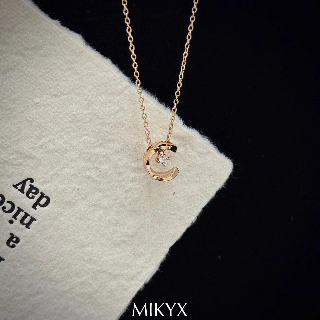 mikyx 铜合金项链 玫瑰金水冰月项链B551
