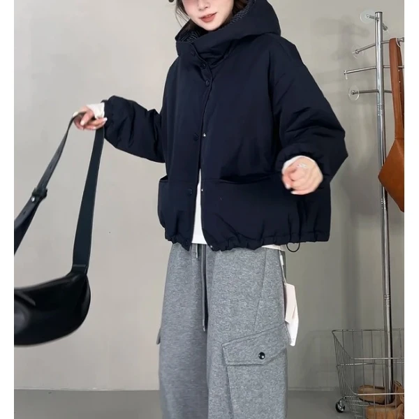 2025秋冬新款【兰德公园】格纹女冬季宽松连帽棉服月月