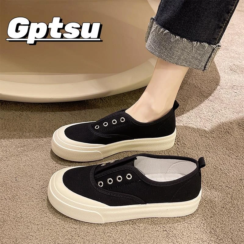 GPTSu春夏季新款百搭薄款帆布鞋女厚底懒人一脚蹬休闲板鞋单鞋潮