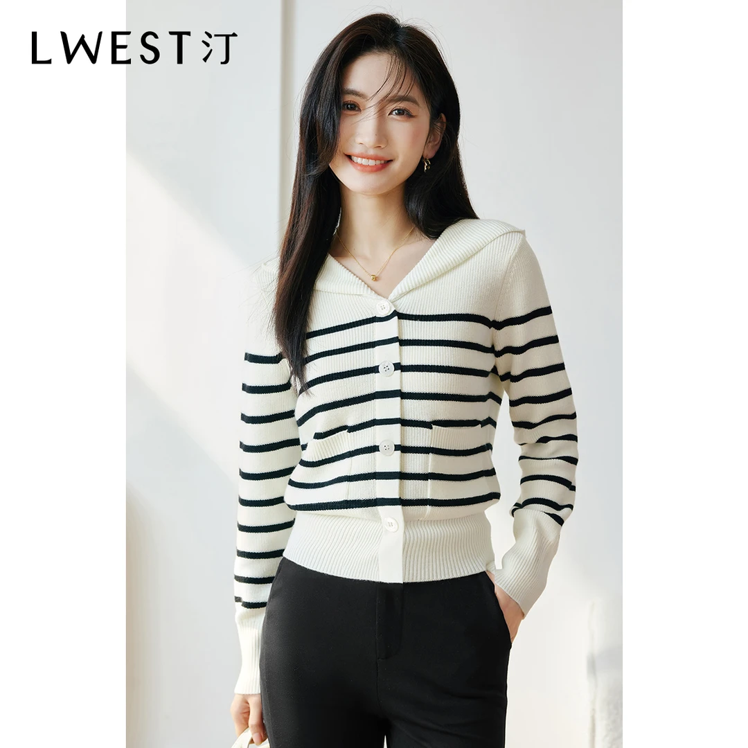 7014【女乔专属】朗文斯汀条纹连帽休闲针织衫DTYZ4101A07014