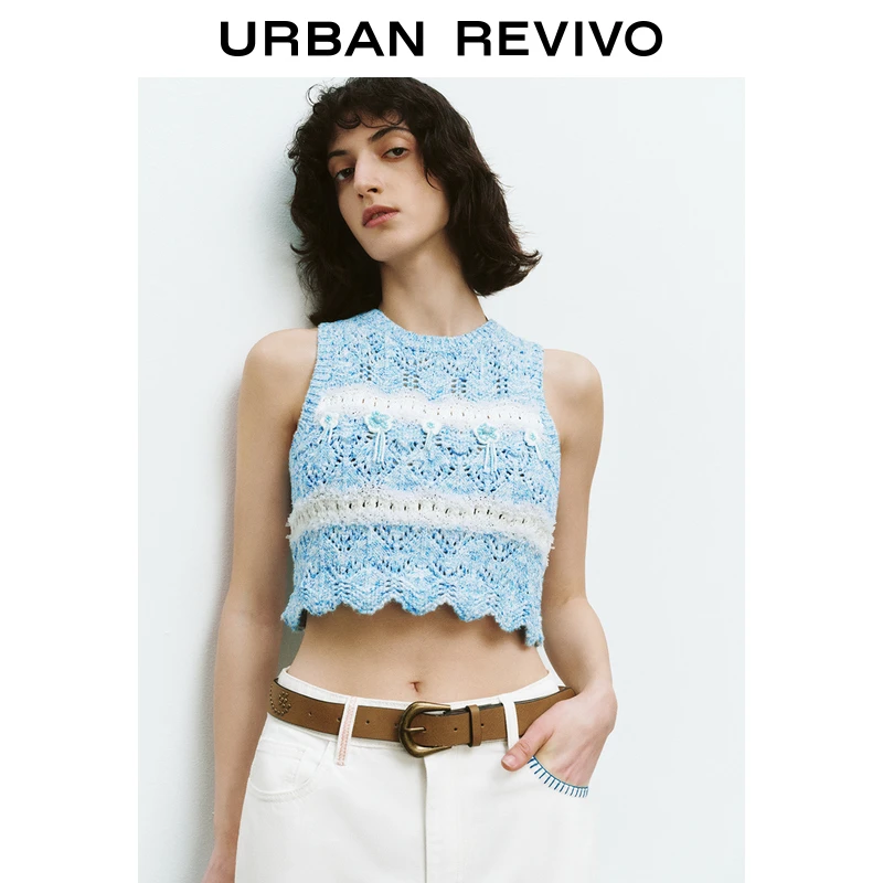 UR2025夏季新款女装度假风穿搭花朵串珠肌理感针织背心UYL950045