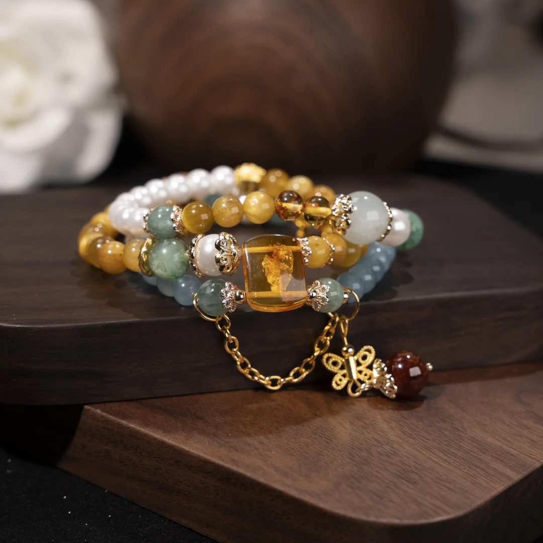 【 深海秘境】金虎眼 海蓝宝 花珀手串多样性发货 发其一MMJ1019