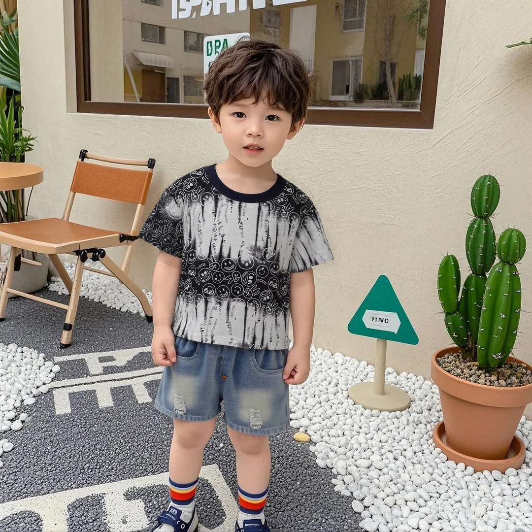 男童夏装套装2025新款洋气小男孩儿童衣服宝宝夏款短袖两件套3岁9