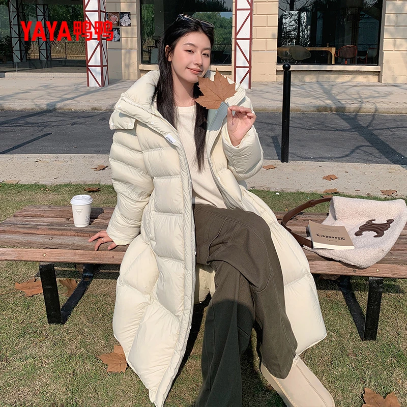 YAYA/鸭鸭YE4B623242N韩系冬季过膝极寒大被子长款连帽女士羽绒服