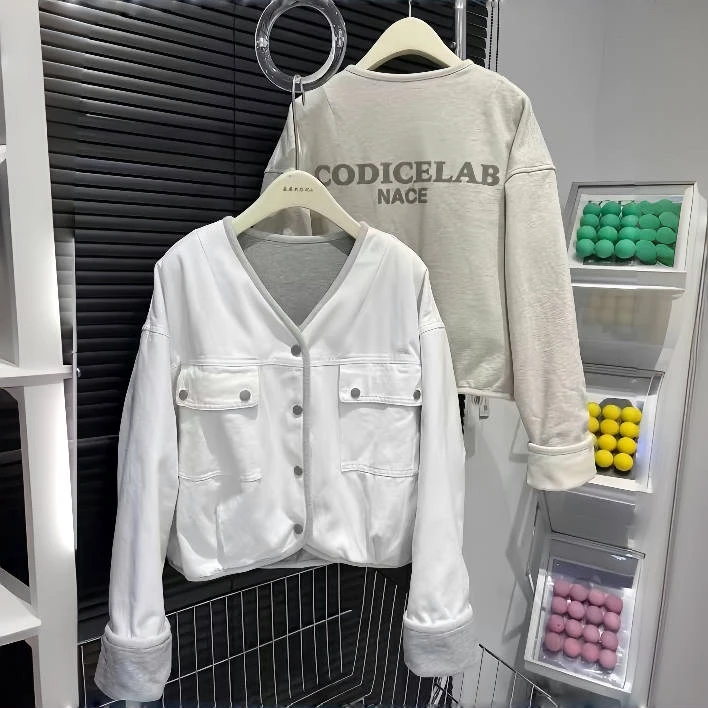 2025春秋款两面穿新款小个子长袖外套时尚短款宽松上衣卫衣牛仔外