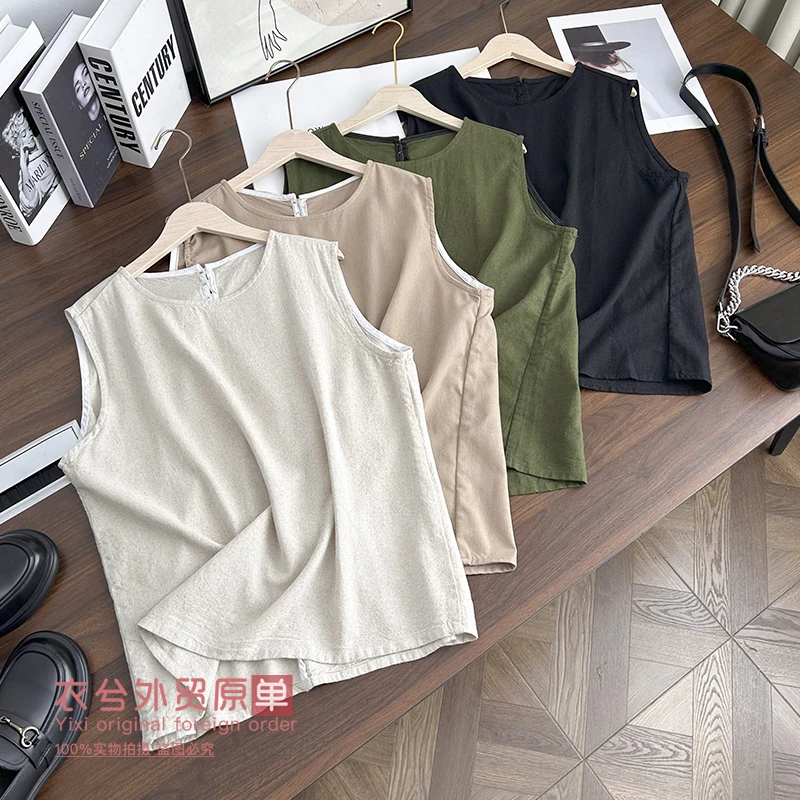 （高品质棉麻背心）88163夏季新款文艺风休闲百搭圆领套头背心Z