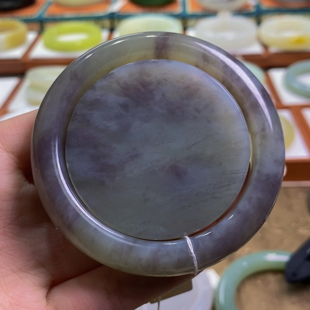 和田玉手镯未镶嵌意境烟紫套镯55-56