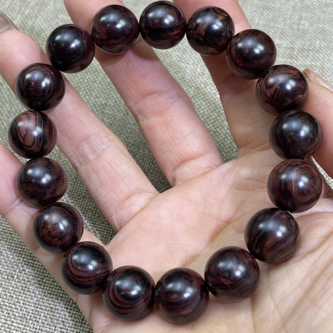 海南黄花梨紫油梨瘤疤乱纹1.3手串17颗，克重20