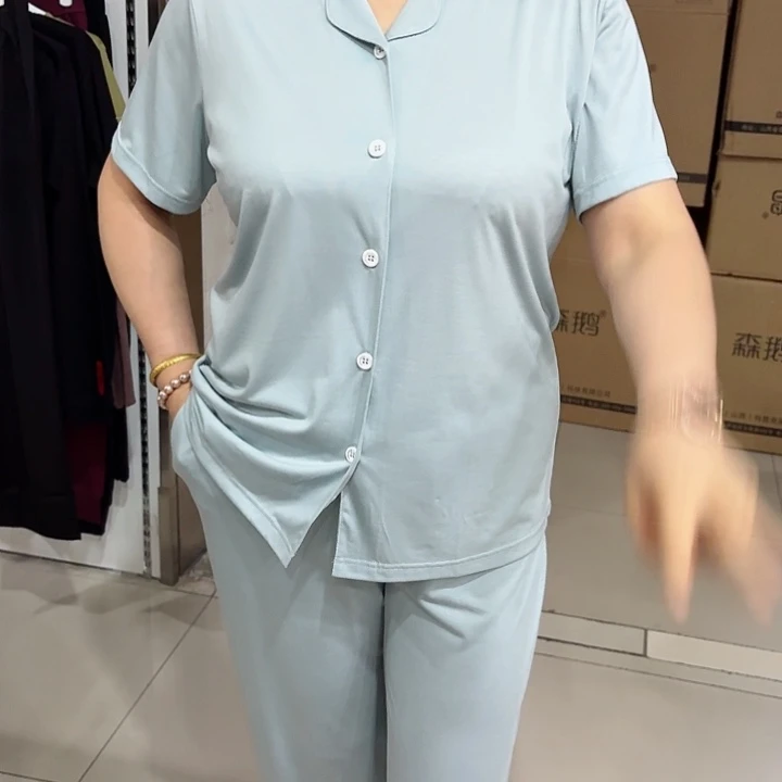 丝沐竹衬衫套装L绿色