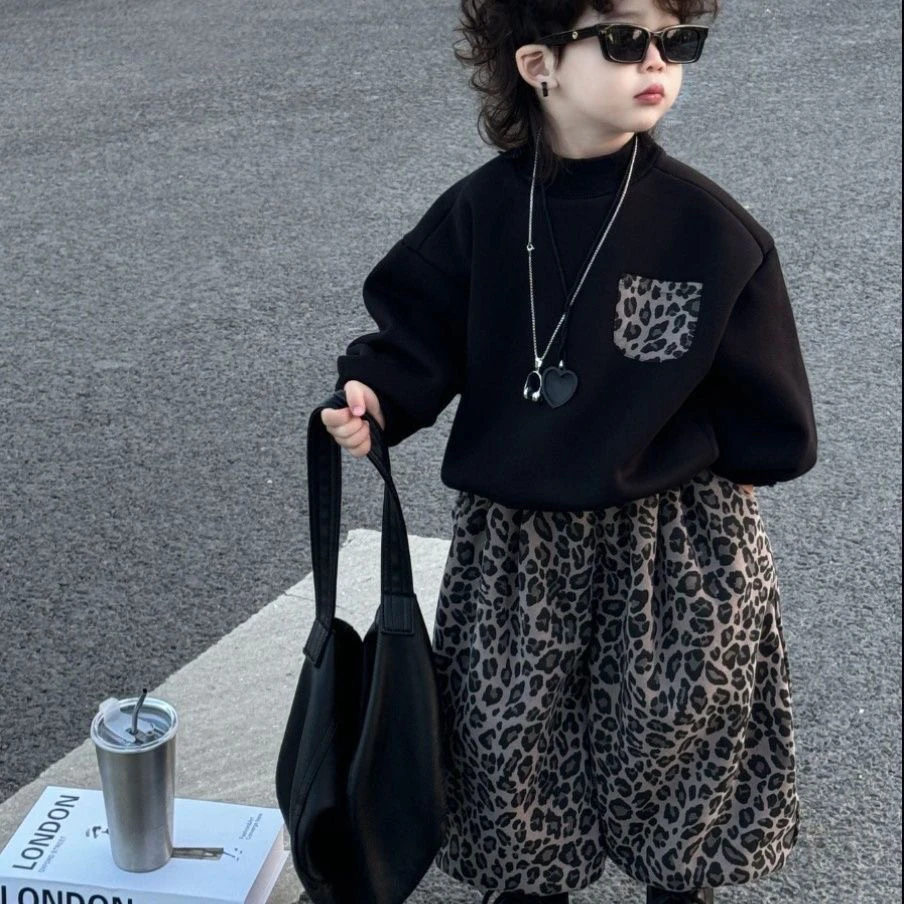 男童套装2025宝宝春秋韩版新款豹纹儿洋气酷帅潮童两件套卫衣男童