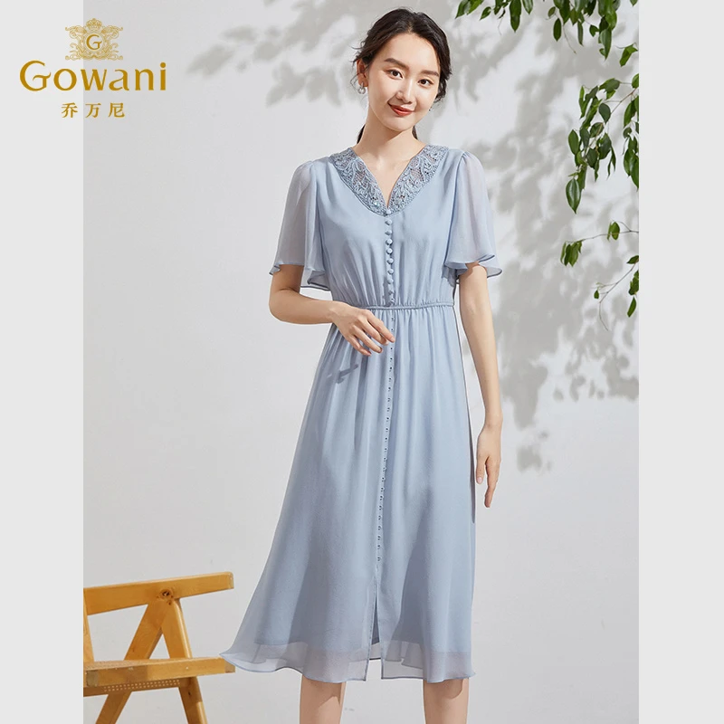 乔万尼新款桑蚕丝连衣裙商场同款新品高档长裙EF2E337603