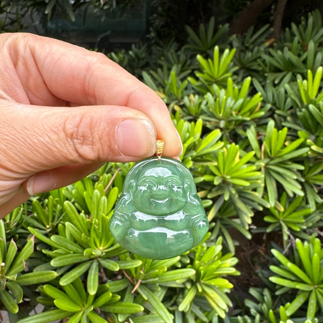 和田玉猫眼佛公35尺寸18K金镶嵌