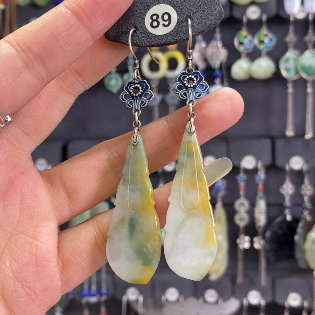 翡翠耳饰银S925镶嵌人****）X24