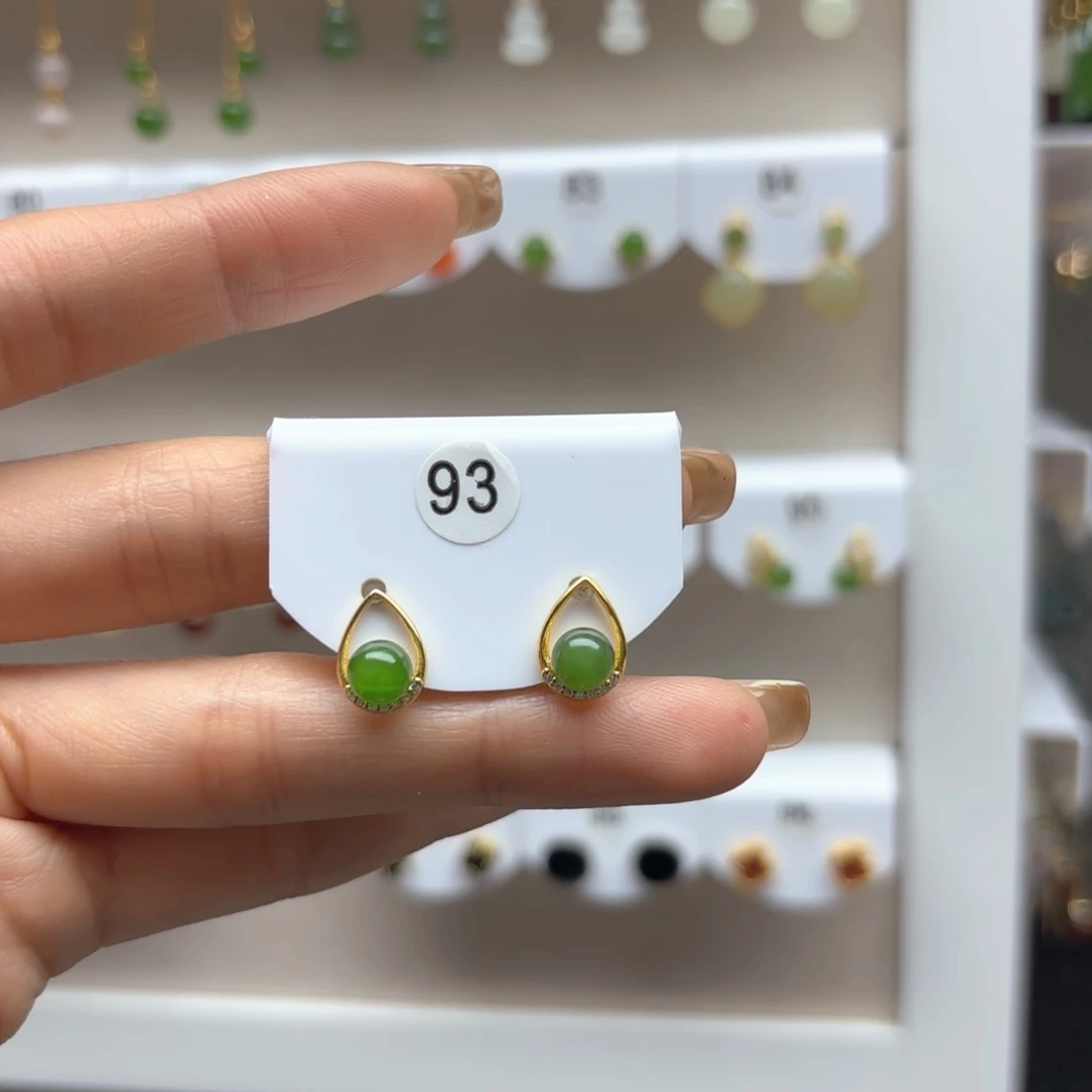 和田玉银S925镶嵌耳饰2