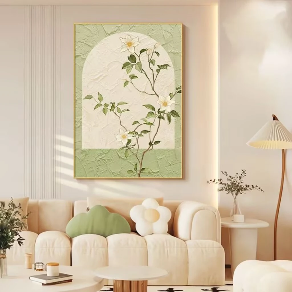S07奶油风绿植玄关装饰画现代简约入户走廊过道挂画单联进门壁画