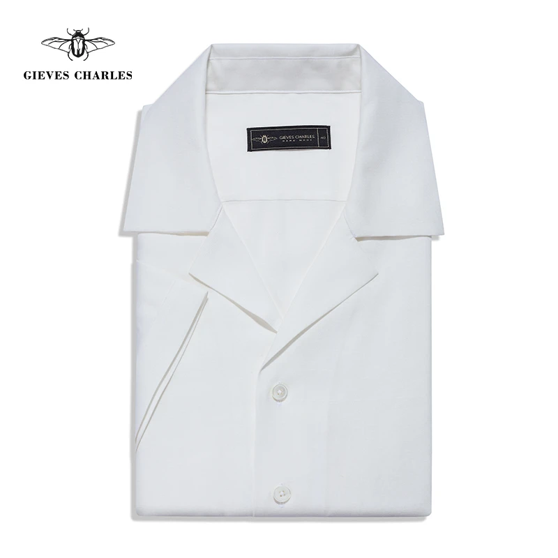 【初夏新品】男士时尚古巴领短袖衬衫莱赛尔混纺透气休闲度假白衬衣