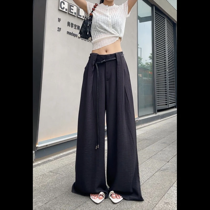 （清仓款）30019麻感纯色垂感气质腰绳休闲裤夏季新款百搭气质长裤