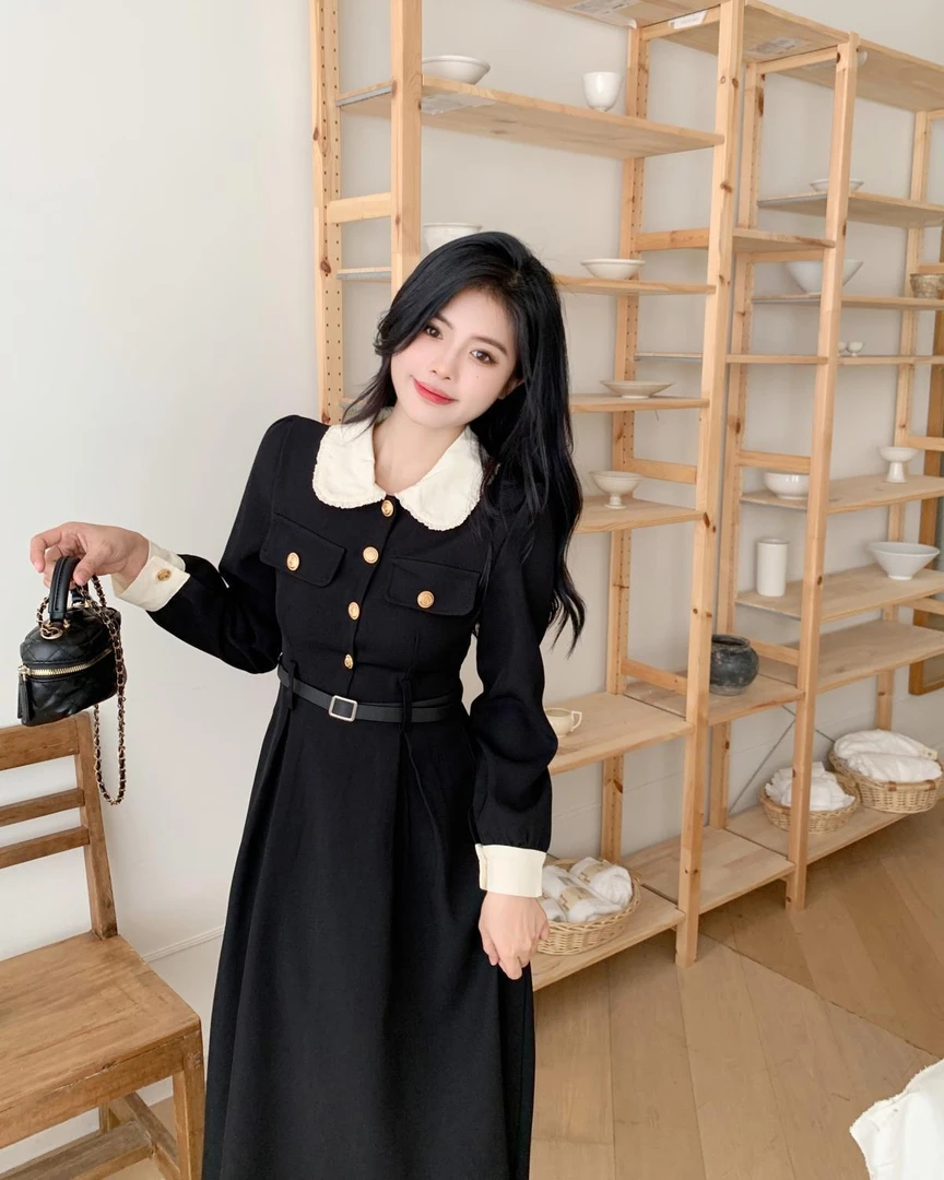 （80-200斤）大码胖mm新款赫本风法式黑色显瘦连衣裙女（送腰带）1569