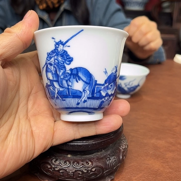 瓷杯子青花水淹七军杯子