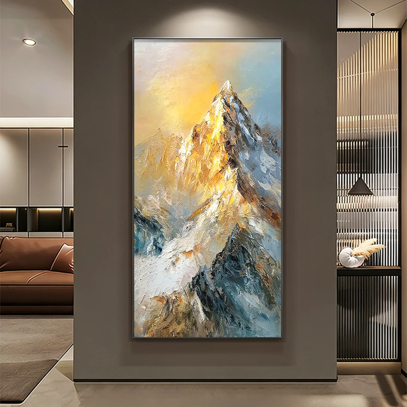 【日照金山】手绘油画客厅玄关装饰画入户玄关高级感挂画日照金山