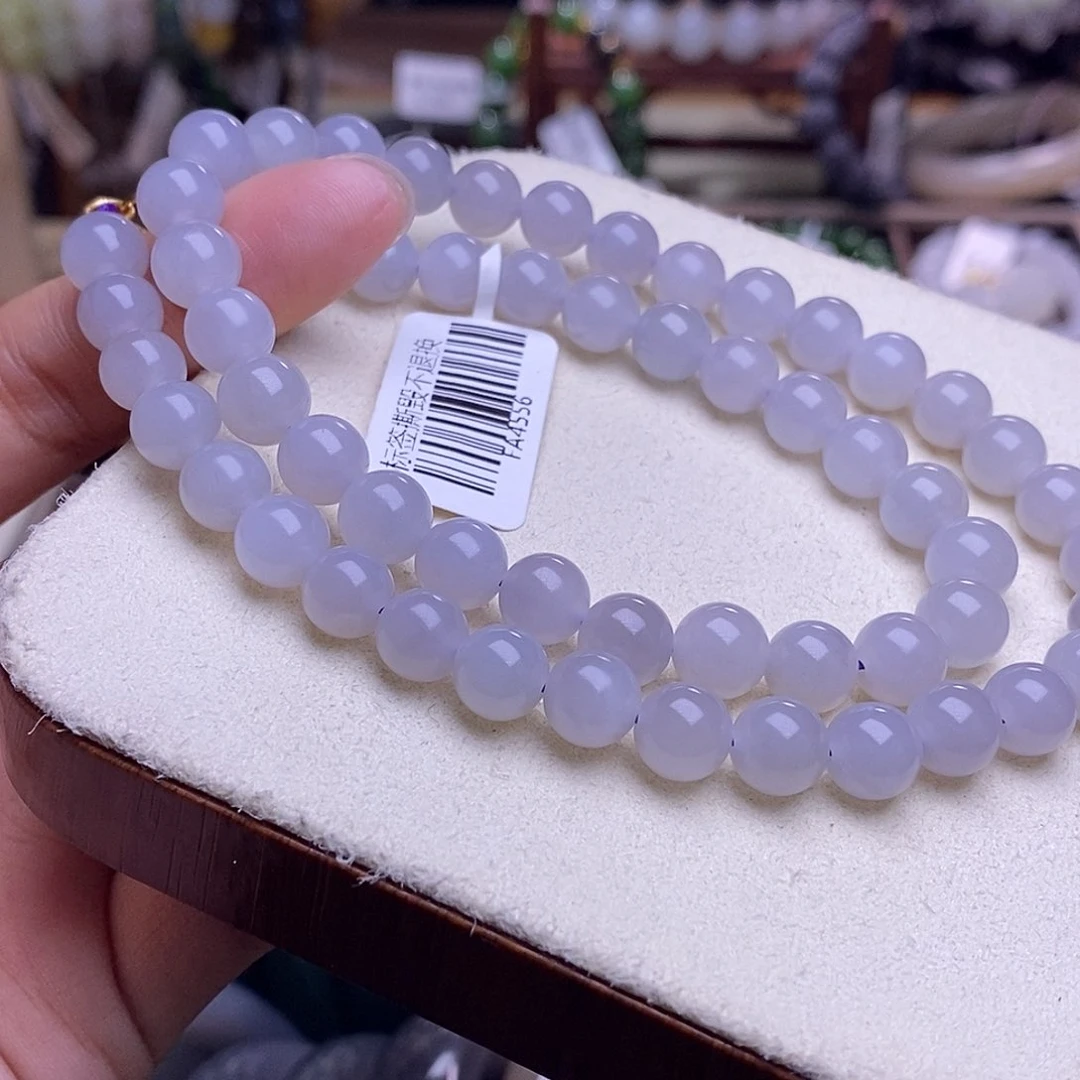 颈饰未镶嵌和田玉快***狗毕业级老坑料冰烟紫妈妈链8m