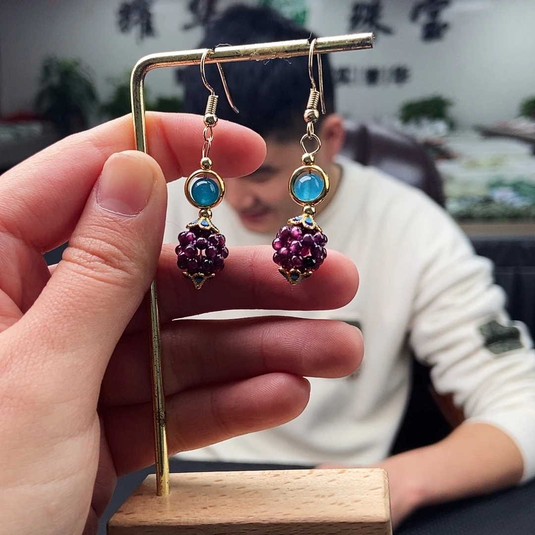 耳饰未镶嵌石榴石（紫牙乌）颜色多样性发拍一发一