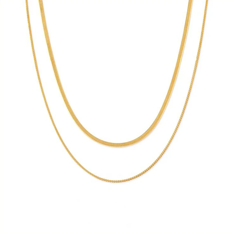 合金项链 【小熹珠宝】V金蛇骨双层项链 0302-4