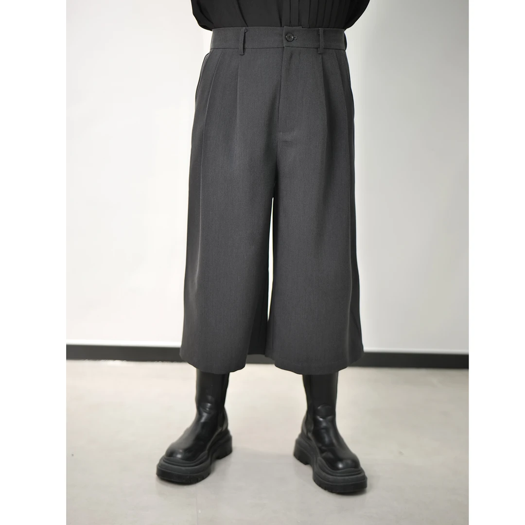 阔腿七分裤男士春夏时尚西装设计小个子小众百搭单品中裤KZ251-7