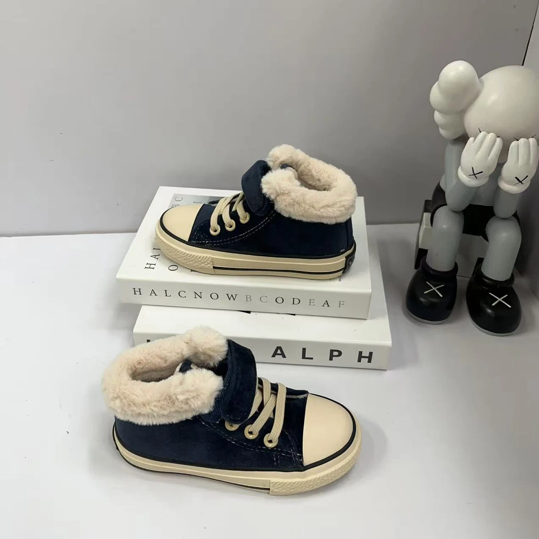 8191芭芭鸭儿童新款男童高帮二棉板鞋儿童运动鞋软底冬季加绒女孩