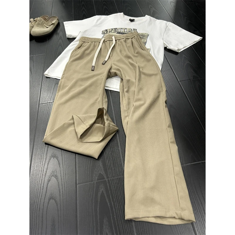 肌理感冰丝休闲裤男款夏季慵懒松弛感裤子美式oversize防蚊垂感裤