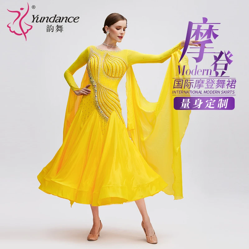 Yundance韵舞新款专业定制国标摩登舞表演出服交谊舞华尔兹连衣裙