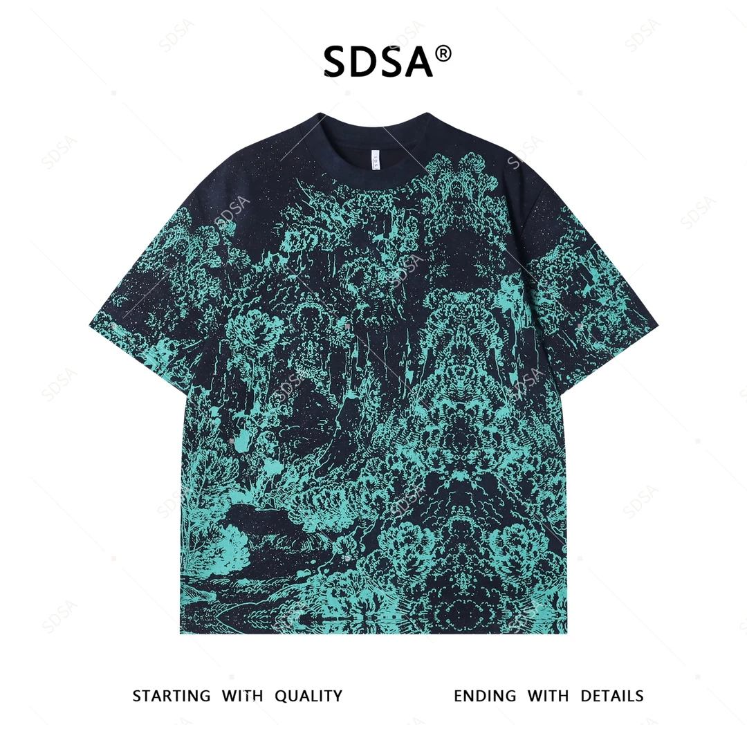 夏季高级感新款男士美式满天星撞色印花短袖T恤圆领潮流百搭上衣