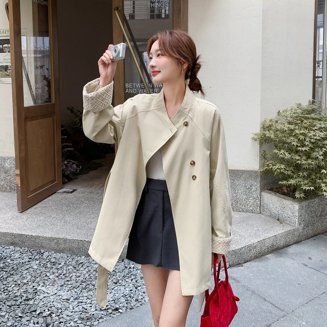 韩系卡其色气质立领风衣外套2025早秋减龄穿搭高级感显瘦百搭上衣