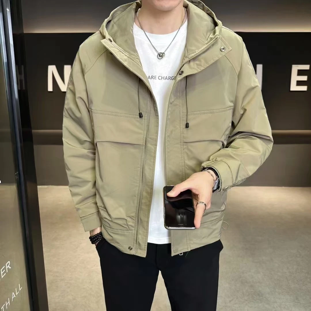 秋季男连帽男士简约冲锋衣时尚夹克工装潮流百搭修身男士休闲外套